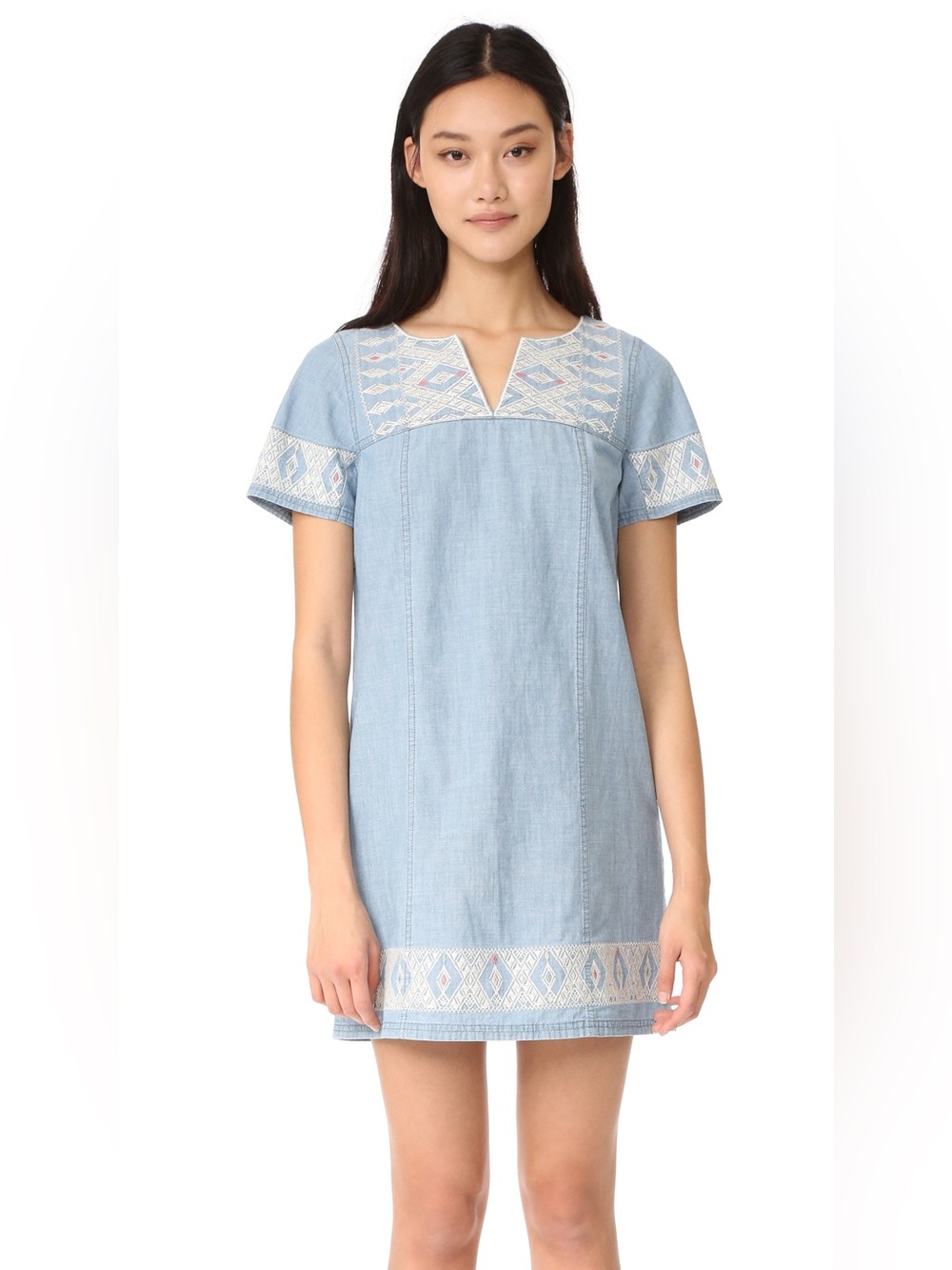 Madewell Embroidered Chambray Shift Dress